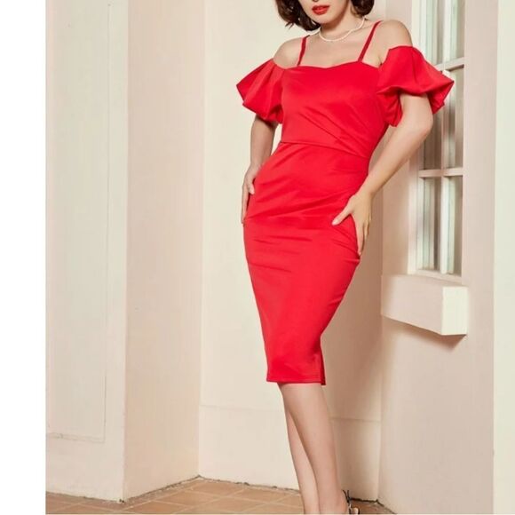 Belle Poque Two-Way Ruched Spaghetti Straps Off-Shoulder Bodycon Cocktail Dress - Picture 1 of 15